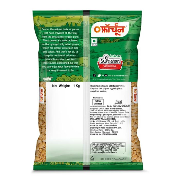 Fortune Arhar Dal (Toor Dal), 1 kg, Unpolished and Sortex cleaned - Image 2