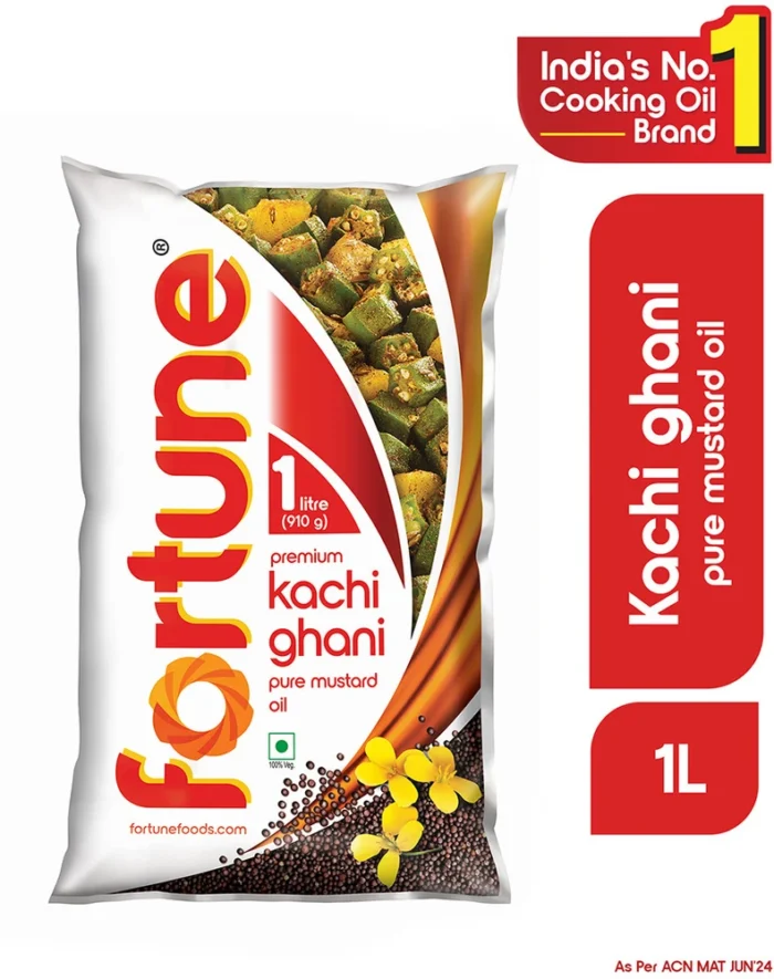 Fortune Premium Kachi Ghani Pure Mustard Oil, 1 ltr pouch