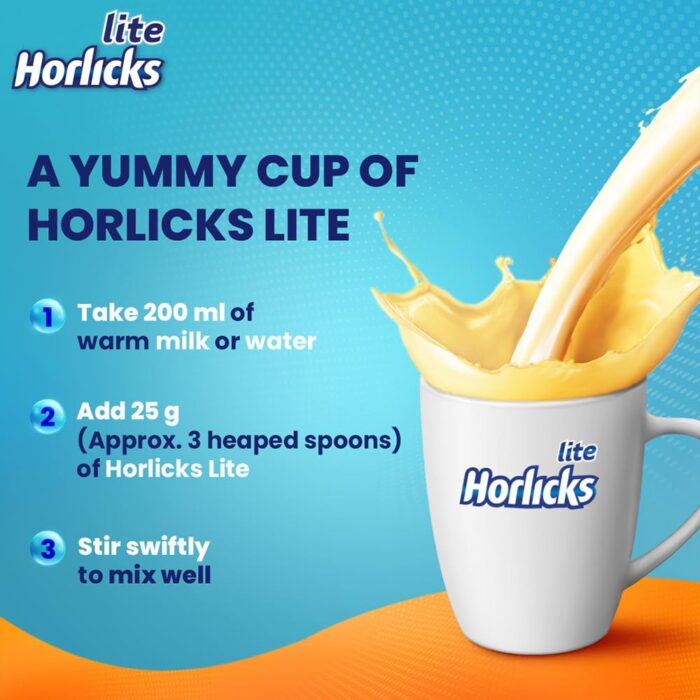 Horlicks Lite 450g, Scientifically designed for Adults |High Protein, Zero added sugar | Malt Flavor - Image 4