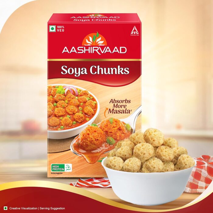 Aashirvaad Soya Chunks, 100% Veg, Absorbs More Masala, Juicy & Tasty, High Protein, 1kg Pack - Image 5