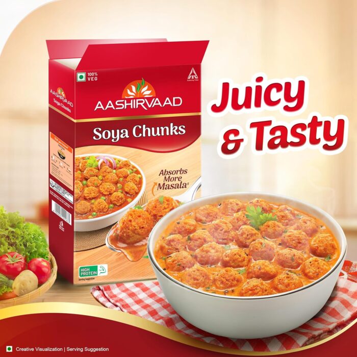 Aashirvaad Soya Chunks, 100% Veg, Absorbs More Masala, Juicy & Tasty, High Protein, 1kg Pack - Image 4