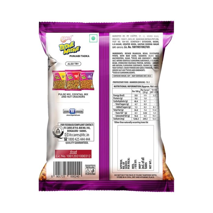 Bingo! Tedhe Medhe Punjabi Tadka - Tasty Namkeen Pack for Snacks - 180g