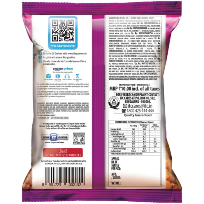 Bingo! Tedhe Medhe Masala Tadka, 36g, Spindle Shaped Crunchy Snack with Indian Masala Flavour Perfect for Snacking - Image 4