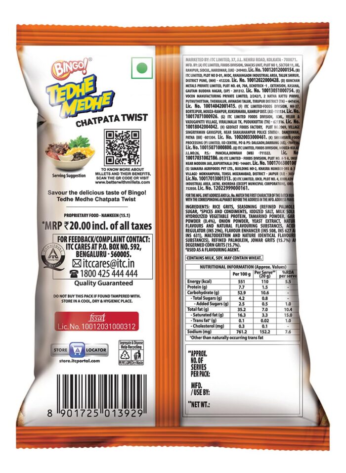 Bingo! Tedhe Medhe Chatpata Swing - Spindle Shaped Snack with Chatpata Flavour,36g(Weight may vary) - Image 2