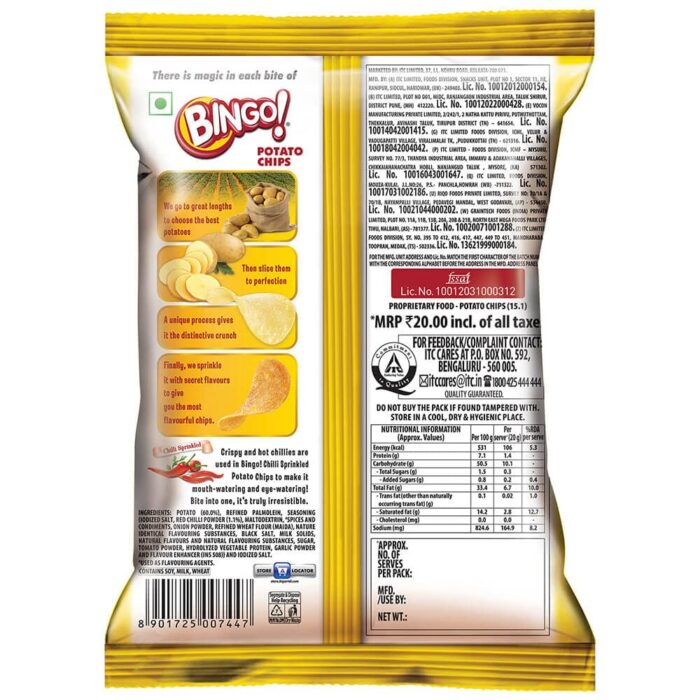 Bingo ! Original Style Chilli Sprinkled - Flat Cut Spicy Potato Chips Pack For Snacks, ,36 Gram(Weight May Vary) - Image 7