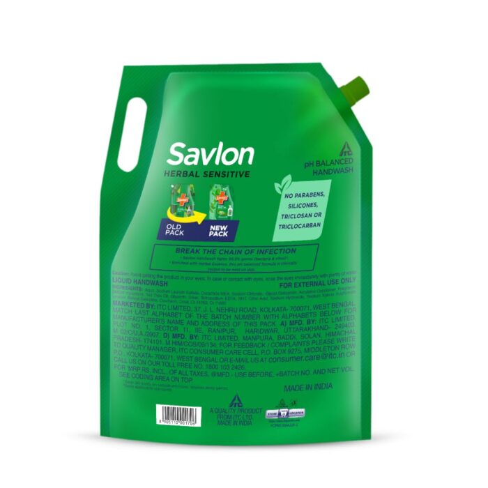 Savlon Herbal Sensitive Germ Protection Liquid Handwash Refill Pouch, 650ML - Image 4
